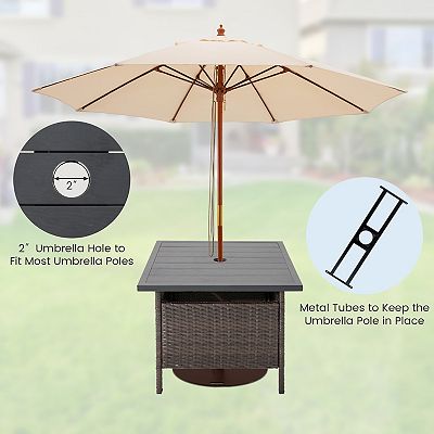 9 patio umbrella base Polywood 9' Tilt Market Umbrella & Base in Black / Navy