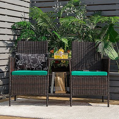 Rattan Patio Conversation Set Cushioned With Glass Table