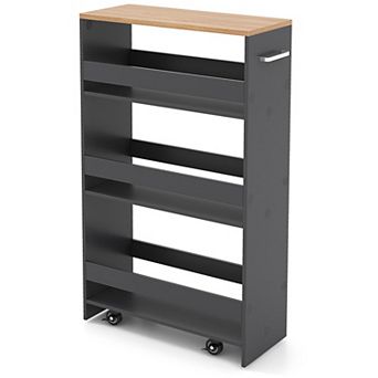 4 tier Slim Rolling Kitchen Cart 19 by 8 by 32 in with Guard Rails and Push Handle