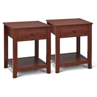Set Of 2 Nightstands With Storage Shelf And Pull Handles