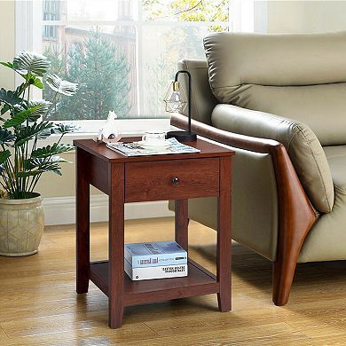 Set Of 2 Nightstands With Storage Shelf And Pull Handles