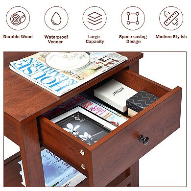 Set Of 2 Nightstands With Storage Shelf And Pull Handles