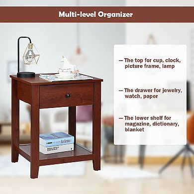 Set Of 2 Nightstands With Storage Shelf And Pull Handles