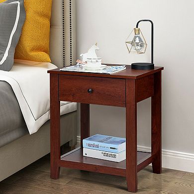 Set Of 2 Nightstands With Storage Shelf And Pull Handles