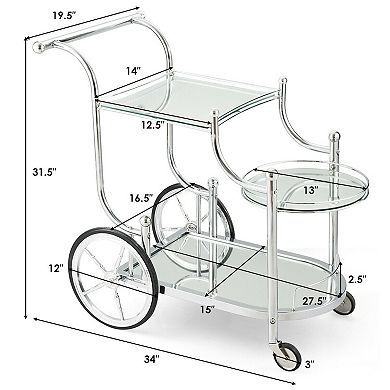 Kitchen Rolling Bar Cart With Tempered Glass Suitable For Restaurant And Hotel