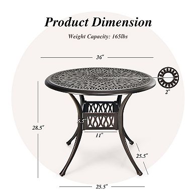 36 Inch Patio Round Dining Bistro Table With Umbrella Hole