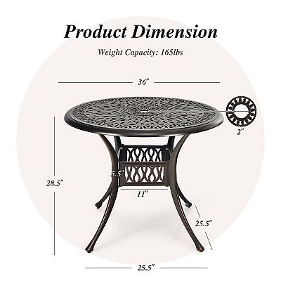 36 inch round patio table with umbrella hole PHI VILLA 37" Outdoor Steel Dining This patterned aluminum outdoor table is ideal for any hospitality setting Boulevard Round 27.5" Table Tropitone