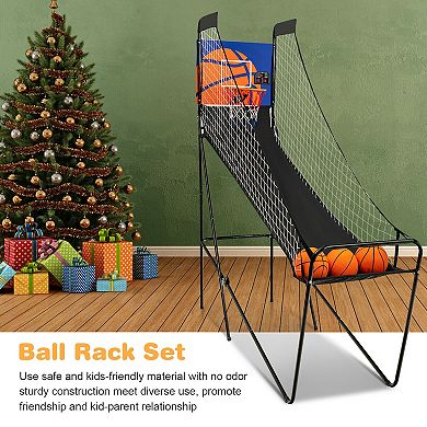 Foldable Single Shot Basketball Arcade Game With Electronic Scorer And Basketballs