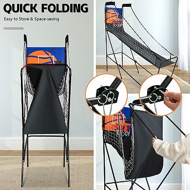 Foldable Single Shot Basketball Arcade Game With Electronic Scorer And Basketballs