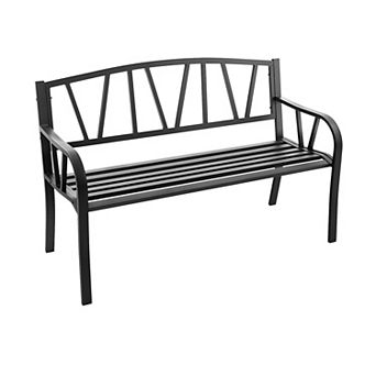 Patio Garden Bench With Metal Frame And Slatted Seat