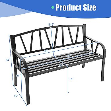 Patio Garden Bench With Metal Frame And Slatted Seat