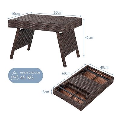 Folding Pe Rattan Side Coffee Table Patio Garden Furniture