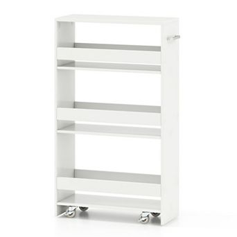 4 tier Slim Rolling Kitchen Cart 19 by 8 by 32 in with Guard Rails and Push Handle
