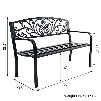 50 Inch Patio Furniture Bench With Cast Iron Backrest