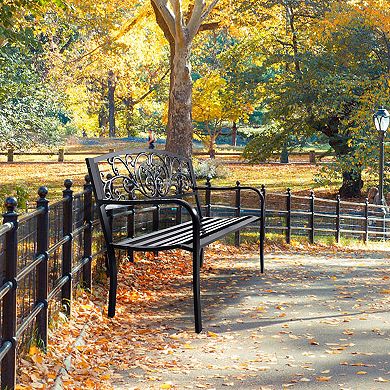 50 Inch Patio Furniture Bench With Cast Iron Backrest