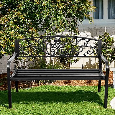 50 Inch Patio Furniture Bench With Cast Iron Backrest