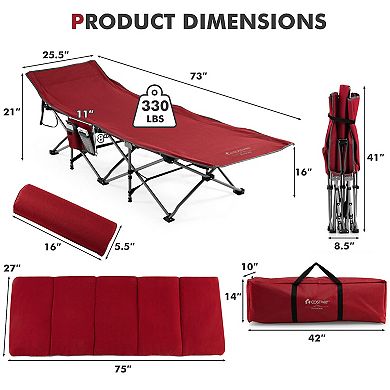 Folding Retractable Travel Camping Cot With Mattress And Carry Bag