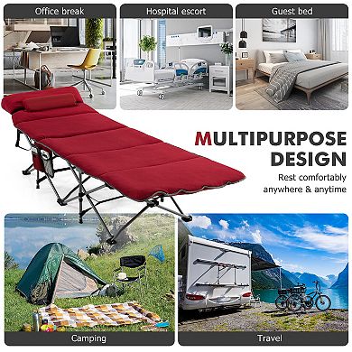 Folding Retractable Travel Camping Cot With Mattress And Carry Bag