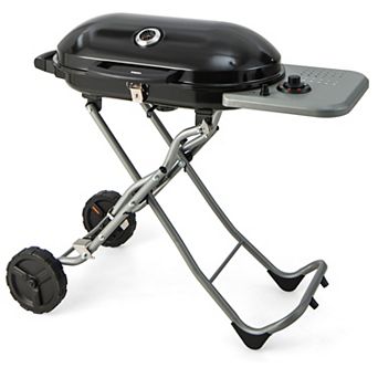 Portable Propane Bbq Grill With Wheels And Side Shelf-black