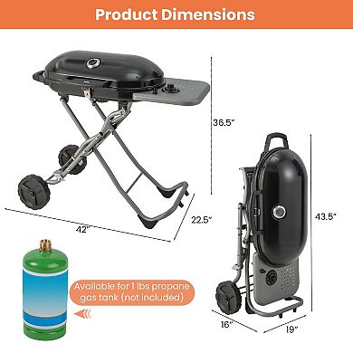 Portable Propane Bbq Grill With Wheels And Side Shelf-black