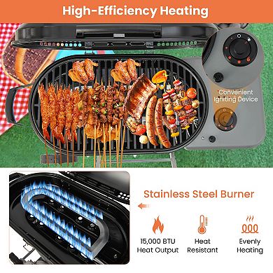 Portable Propane Bbq Grill With Wheels And Side Shelf-black