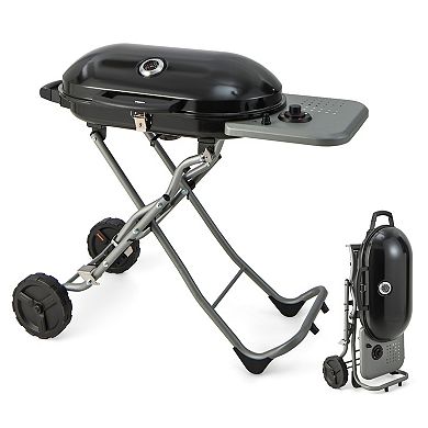 Portable Propane Bbq Grill With Wheels And Side Shelf-black