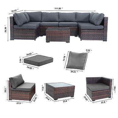 7 Piece Wicker Patio Furniture Set with Thick Cushions and Coffee Table