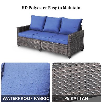 3 Seat Outdoor Wicker Couch Standard Back with Cushions