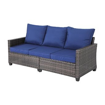 3 Seat Outdoor Wicker Couch Standard Back with Cushions