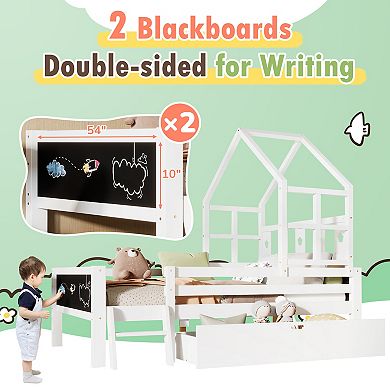 Merax House Bed with Ladder and Storage Drawers for Kid Bedroom
