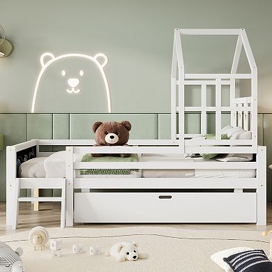 Merax House Bed with Ladder and Storage Drawers for Kid Bedroom