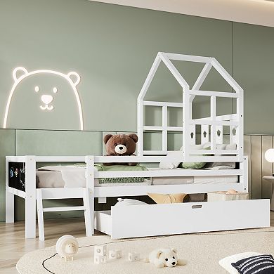 Merax House Bed with Ladder and Storage Drawers for Kid Bedroom