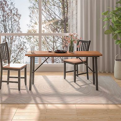 Folding Picnic Table Acacia Wood Dining Table with Metal Frame for Indoor Outdoor Activities