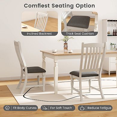Set of 2 Dining Chairs Kitchen Side Chair with Solid Wood Legs-White
