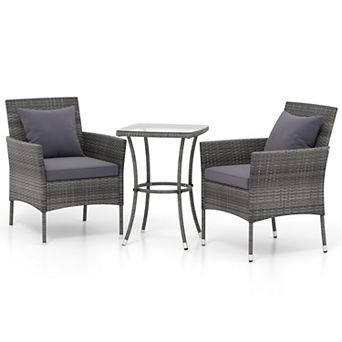 3 pc Patio Furniture Set with Cushioned Chairs and Glass Table