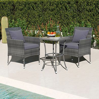 3 Piece Patio Furniture Set with Cushioned Chairs and Glass Table