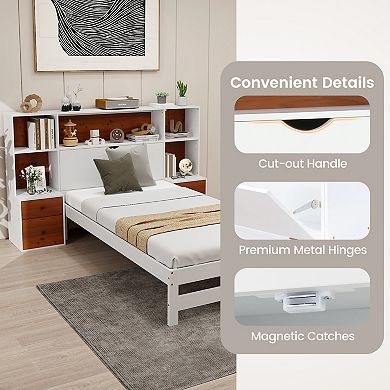 Bed Frame with Storage Headboard and Nightstands-Twin Size