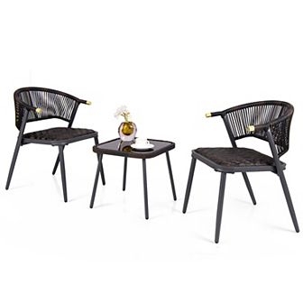 3 pc Patio Rattan Furniture Set for Backyard Poolside-Brown and Black