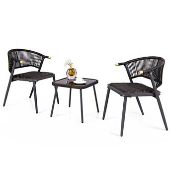 3 pc Patio Rattan Furniture Set for Backyard Poolside-Brown and Black