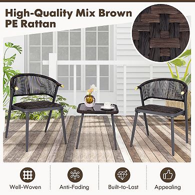 3 Pieces Patio Rattan Furniture Set for Backyard Poolside-Brown and Black
