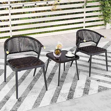3 Pieces Patio Rattan Furniture Set for Backyard Poolside-Brown and Black