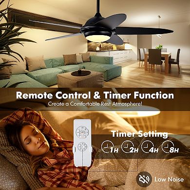 52 Inch Ceiling Fan with Lights and 3 Lighting Colors-Black