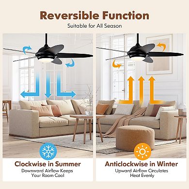 52 Inch Ceiling Fan with Lights and 3 Lighting Colors-Black