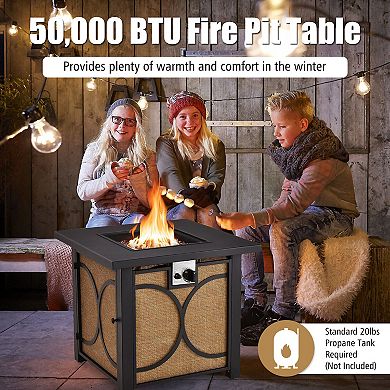 28 Inch 50000 BTU Outdoor Square Fire Pit Table with Cover