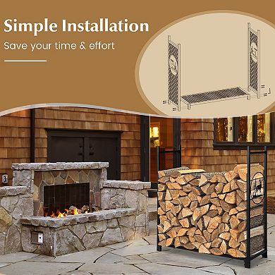 Firewood Rack with Mesh Sides Heavy Duty Log Holder