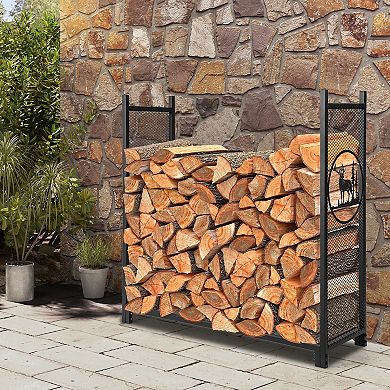 Firewood Rack with Mesh Sides Heavy Duty Log Holder