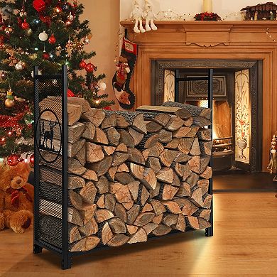 Firewood Rack with Mesh Sides Heavy Duty Log Holder