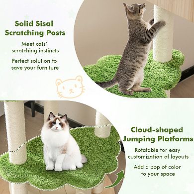 55 Inch Tall Cat Climbing Stand with Sisal Scratching Posts and Soft Cat Bed-Green