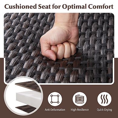 4 Piece Patio Gliding Set Wicker Swing Glider Furniture Set witrh Tempered Glass Coffee Table-Brown