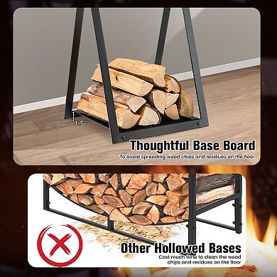 Triangle Firewood Rack with Raised Base for Fireplace Fire Pit-Black